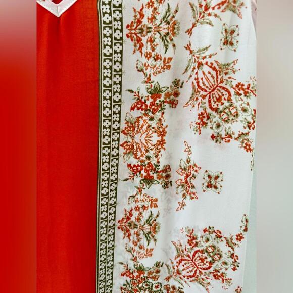 Violet & Claire Orange Floral Printed Boho Sleeveless V-neck Tank- Size Medium - Picture 5 of 6